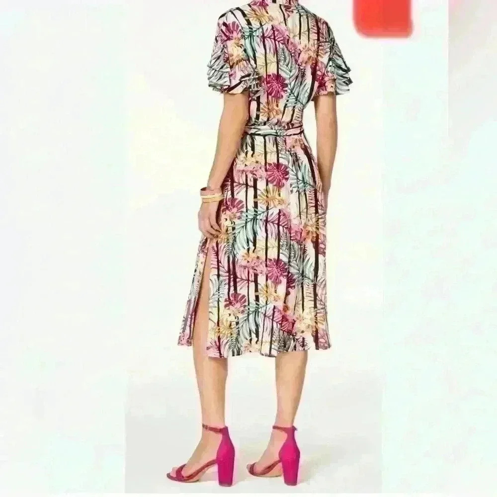 NWT Nine West Floral Stripes Ruffle Sleeves Dress Size 14 - Picture 3 of 10